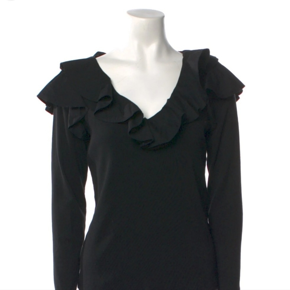 Veronica Bread Black Cowl Neck Ruffled Top Long Sleeve blouse Milsly Used